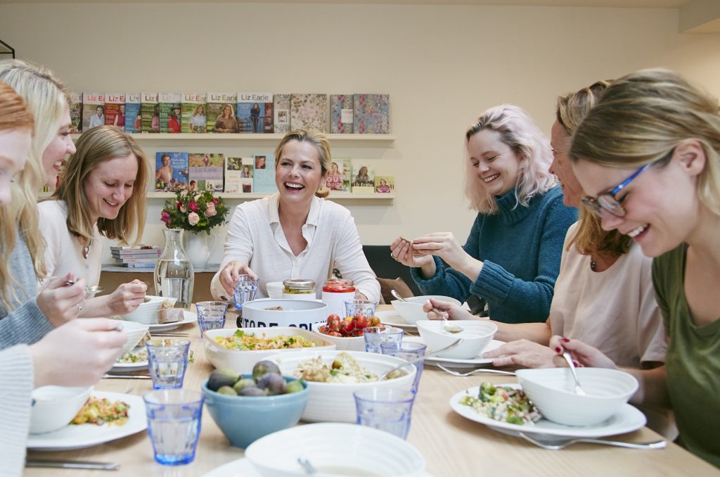 Liz and the wellbeing team having lunch