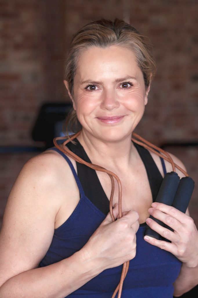 Liz Earle poses with skipping rope