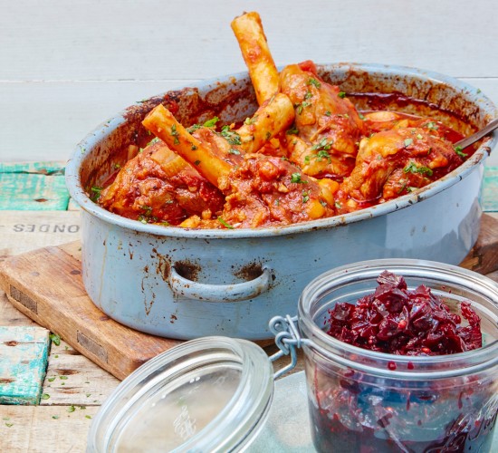 Richly spiced lamb shanks with warming butterbean stew. A a delicious family friendly recipe, which ensures that everyone eats plenty of vegetables! Photo by Georgia Glynn Smith
