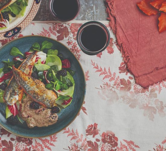 Mackerel recipe with blackberry salad
