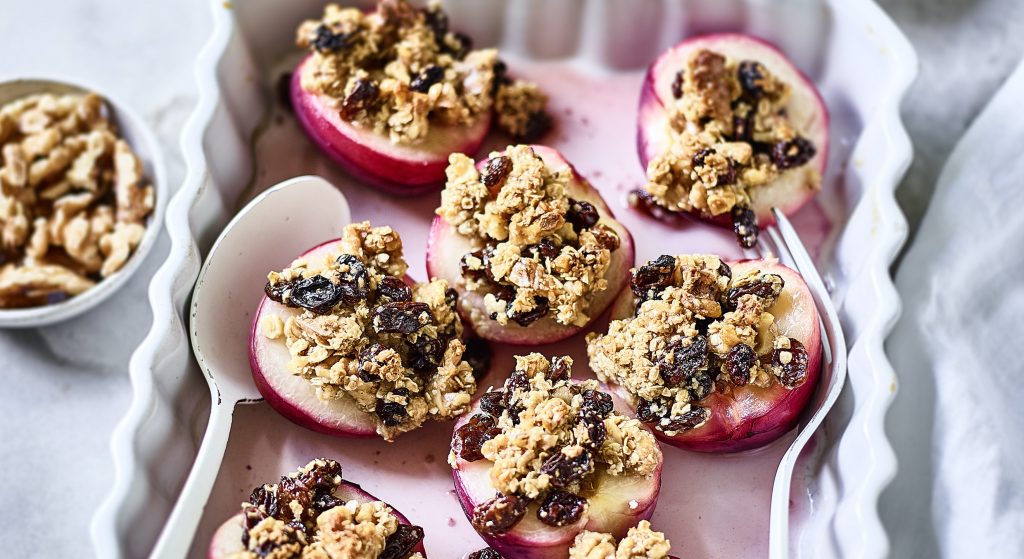 Baked nectarine recipe with muesli and yoghurt Liz Earle Wellbeing