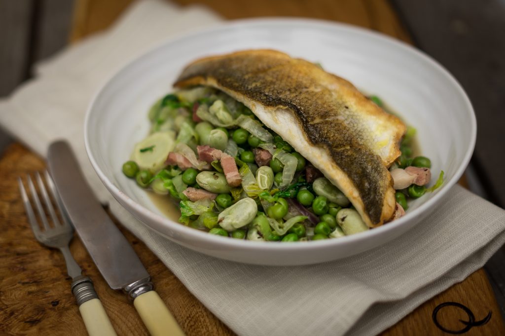 Pan fried sea bass recipe with petit pois - Liz Earle Wellbeing