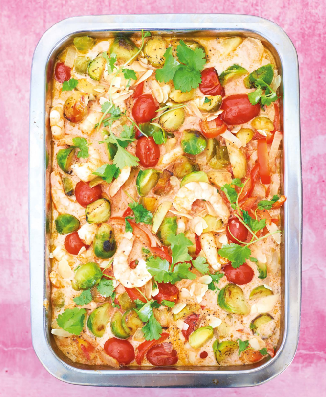 One tin prawn curry recipe with Brussels sprouts